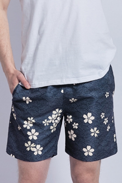Simple Chic Floral Printed Mens Quick Drying Surfing Swim Trunks with Liner
