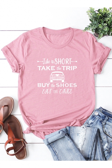 Street Style Car Letter TAKE THE TRIP Print Short Sleeve Cotton Graphic Tee