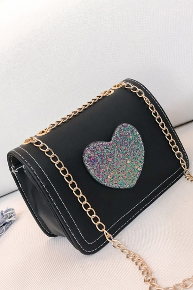 Stylish Sequined Heart Patched Square Crossbody Shoulder Bag 18*7.5*12.5 CM