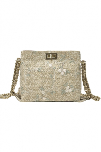 Summer Stylish Floral Pattern Straw Crossbody Messenger Bag Shoulder Bag 18*7.5*16 CM