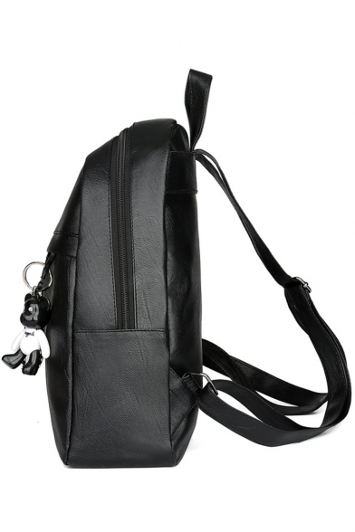 Trendy Plain Bear Decoration Anti-theft PU Leather Backpack 26*11*33 CM