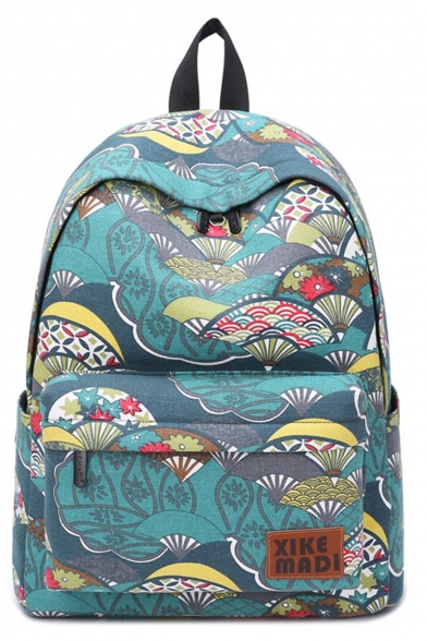 Unique Floral Sector Printed Canvas Casual Travel Bag School Backpack 30*13*40 CM