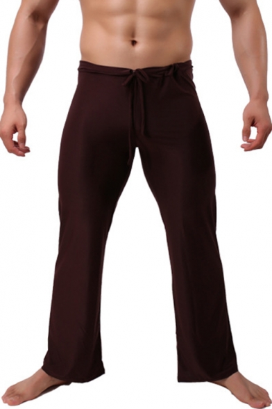 Unique Solid Color Drawstring Waist Loose Yoga Ice Silky Straight Trousers Lounge Pants for Men