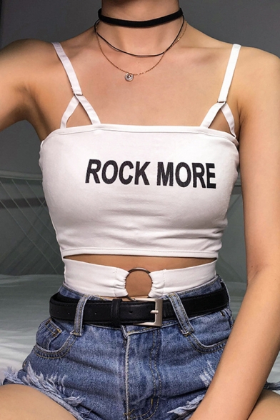 Women's Cool Simple Letter ROCK MORE Sexy Cut Out Summer Cropped Cami Top