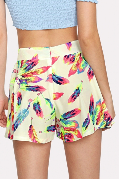 Womens Fashion Painting Leaf Pattern Summer Stylish Casual Loose Shorts