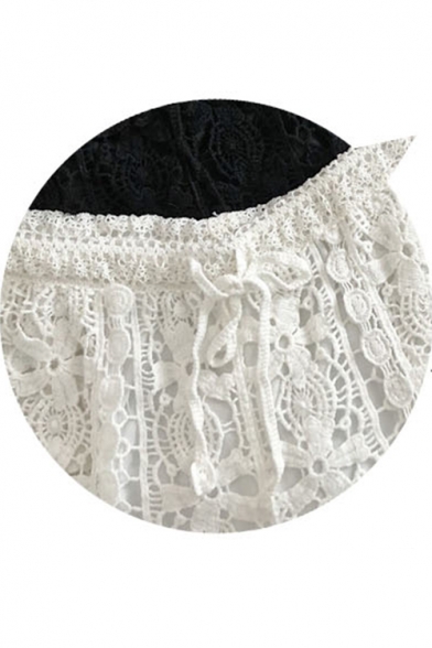 Womens New Stylish Drawstring Waist Lace Crochet Casual Shorts