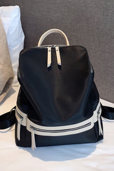 Chic Plain Zipper Embellishment Large Capacity Casual School Backpack 23*15*32 CM