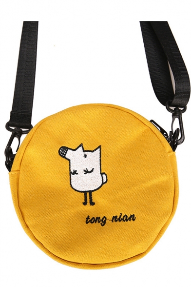 Cute Cartoon Letter Embroidery Pattern Canvas Round Cross Shoulder Bag 17*4*17 CM