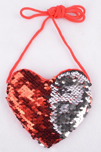 Cute Creative Heart Shape Color Block Sequined Crossbody Sling Purse 12*11.5 CM