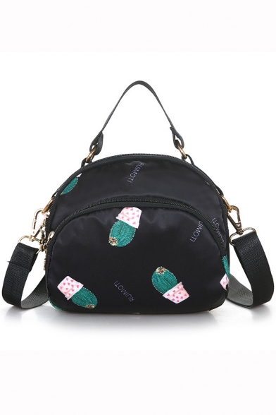 Designer Cactus Printed Portable Nylon Black Crossbody Shoulder Bag 20*8*16 CM