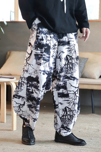Fashion Chinese Style Printed Baggy Bloomers Harem Pants for Men