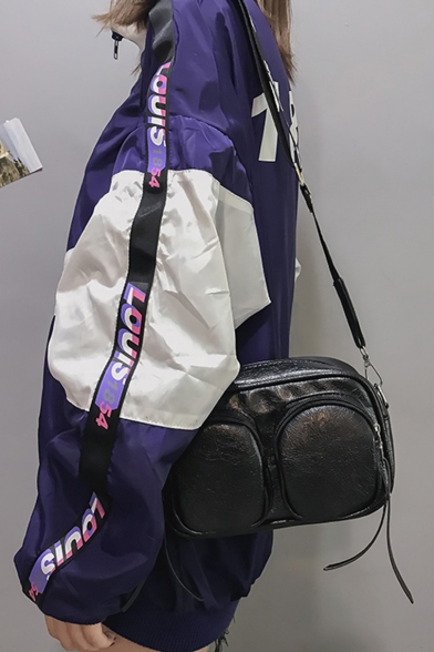 Fashion Plain Double Pockets Design Letter Strap Crossbody Shoulder Bag 22*8.5*16 CM