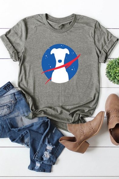 Funny Cartoon Dog Printed Short Sleeve Round Neck Cotton T-Shirt