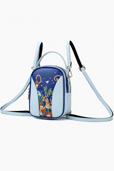 New Collection Christmas Printed PU Leather Casual Convertible Cross Body Backpack 14*8*18 CM