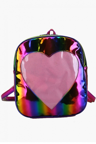 New Collection Heart Pattern Colorful Laser Backpack for Girls 25*10*31 CM
