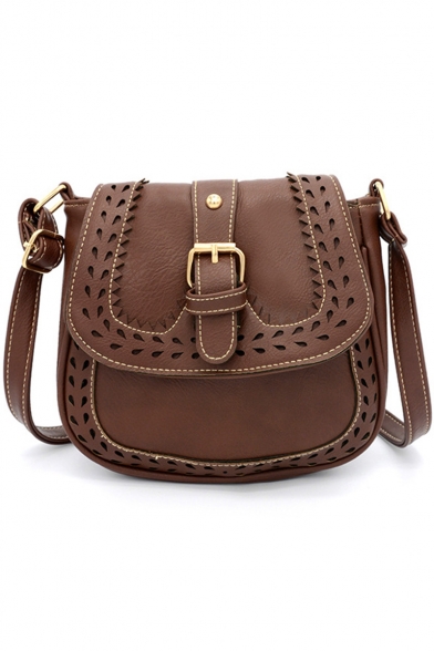Popular Hollow Out Design Belt Decoration PU Leather Crossbody Saddle Bag 24*7*18 CM