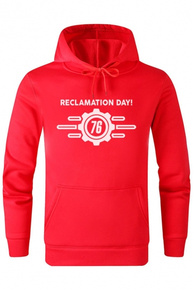 Popular Letter RECLAMATION DAY Printed Long Sleeve Fitted Drawstring Hoodie