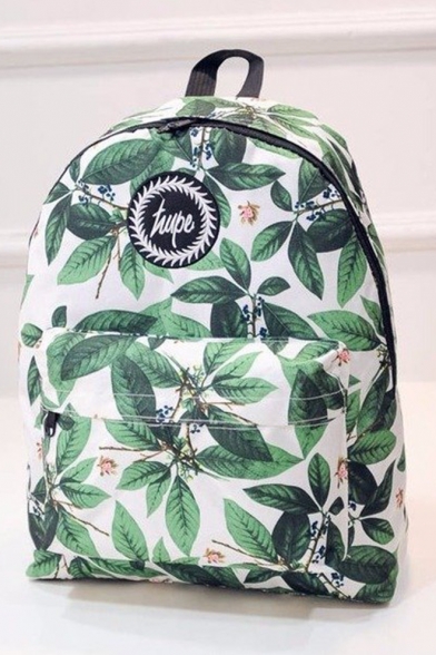 Popular Logo Leaves Printed Unisex Green School Bag Backpack 32*12*40 CM