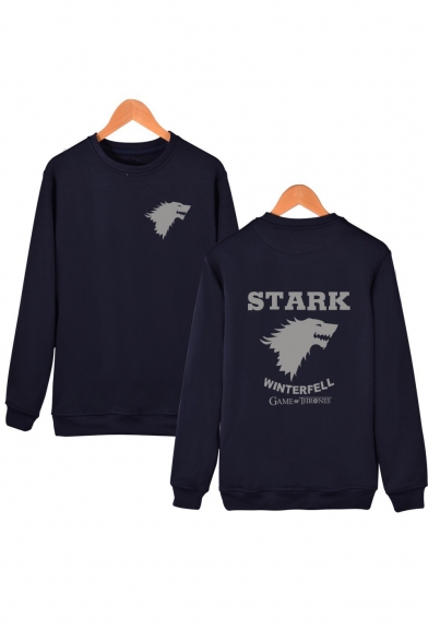 Popular Stark Wolf Head Printed Round Neck Long Sleeve Sweatshirt