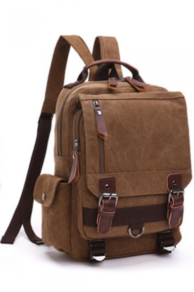 Retro Trendy Plain Canvas Backpack with Zippers 23*8*31 CM
