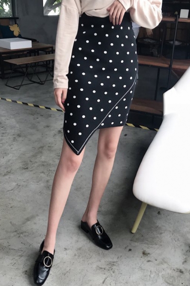Retro Vintage Black Polka Dot Printed Mini Asymmetrical Skirt