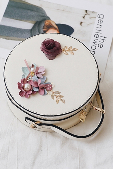 Trendy Floral Embellishment Round Crossbody Bag Handbag 18*8*18 CM