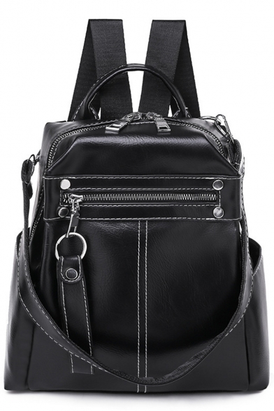 Trendy Retro Large Capacity Plain PU Leather Shoulder Bag Backpack 21*11*24 CM
