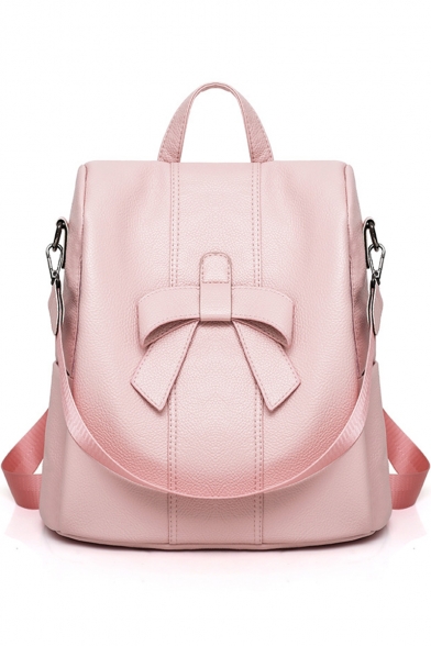 Trendy Solid Color Bow-knot Decoration Real Leather Shoulder Bag Backpack 30*17*30 CM