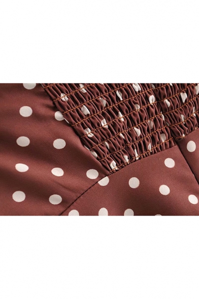 Women's Chic Coffee Polka Dot Printed Mini A-Line Strap Dress