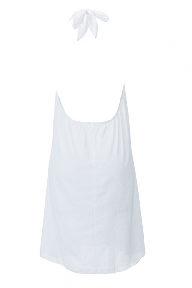 Women's Halter Sleeveless Plain Print Backless Mini Slip Dress