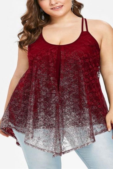 Women's Plus Size Transparent Round Neck Lace Cami - Beautifulhalo.com
