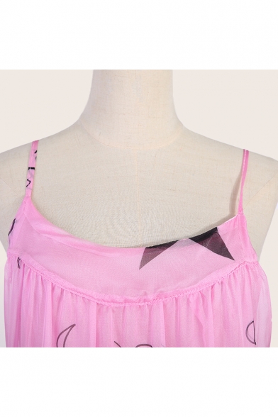 Women's Sweet Star Printed Sleeveless Bow-Tied Side Maxi Beach Slip Dress