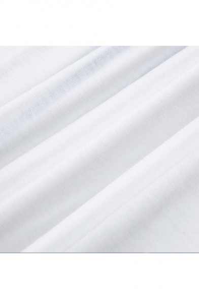 Blue and White Stripe Printed V Neck Short Sleeve Tee for Women