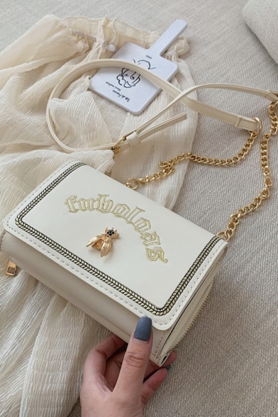 Chic Letter Embroidery Bee Decoration Square Crossbody Bag 19*5*12 CM