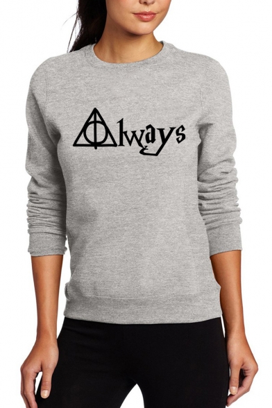 Funny Unique Letter ALWAYS Basic Long Sleeve Round Neck Pullover Sweatshirt
