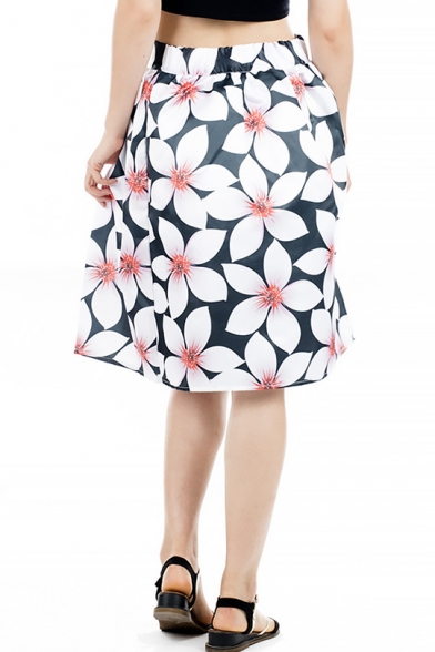 Hot Fashion Summer Retro High Rise Floral Printed Midi Swing Skirt