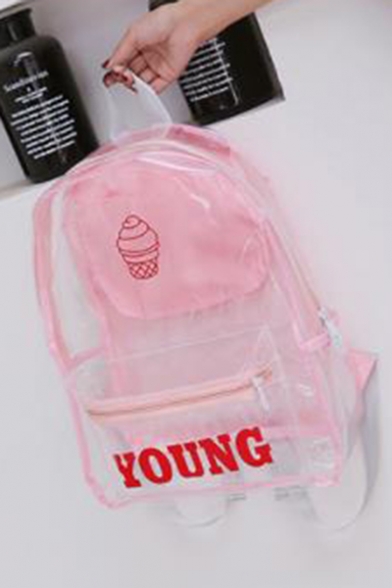 Lovely Cartoon Ice Cream Letter YOUNG Printed PVC Transparent Designed Leisure Backpack 28*12*42 CM