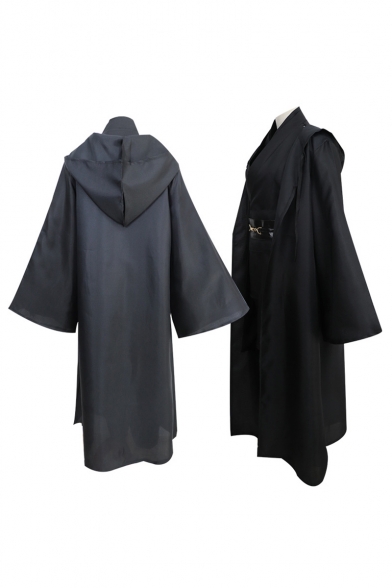 New Stylish Cosplay Costume Simple Plain Black Hooded Cape Cloak Coat