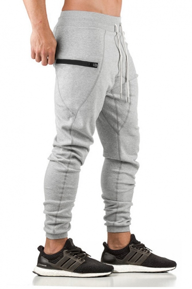 New Trend Plain Drawstring Waist Zip Pocket Cotton Sport Joggers SweatPants Pencil Pants