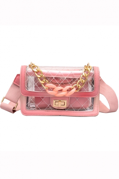 New Trendy Chain Handle Transparent Quilted Crossbody Shoulder Bag 22*6*15 CM