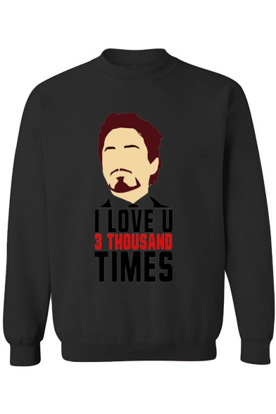 Popular Figure Letter I LOVE YOU 3 THOUSAND TIMES Long Sleeve Loose Fit Sweatshirt