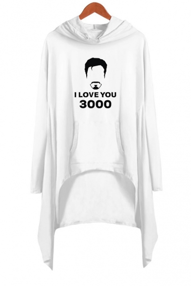Popular Figure Letter I Love You 3000 Long Sleeve Asymmetrical Hooded Dress
