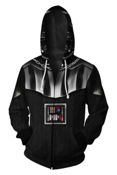 Star Wars Comic 3D Printed Long Sleeve Zip Up Casual Loose Black Drawstring Hoodie