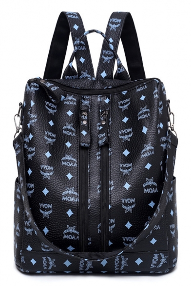 Street Style Trendy Allover Printed Double Zipper Front Shoulder Bag Backpack 30*14*31 CM