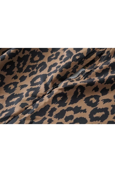 Summer Chic Khaki Leopard Printed Round Neck Short Sleeve Mini A-Line Dress