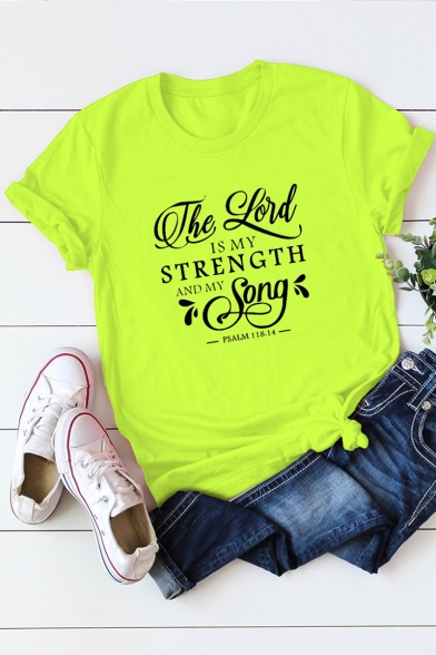 Trendy Letter STRENGTH Printed Short Sleeve Round Neck Relaxed Fit T-Shirt