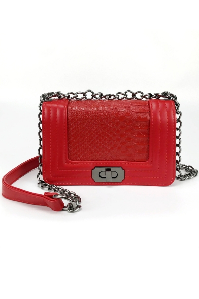 Trendy Snakeskin Pattern Quilted Crossbody Bag with Chain Strap 22*9*14 CM