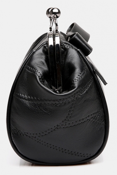 Women's Elegant Solid Color Bow-knot Decoration Black Sheepskin Crossbody Clutch Handbag 20*7*15 CM