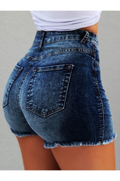 Mnyycxen Denim Hot Shorts for Women Casual Summer High Waisted Short Pants Jeans with Pockets 