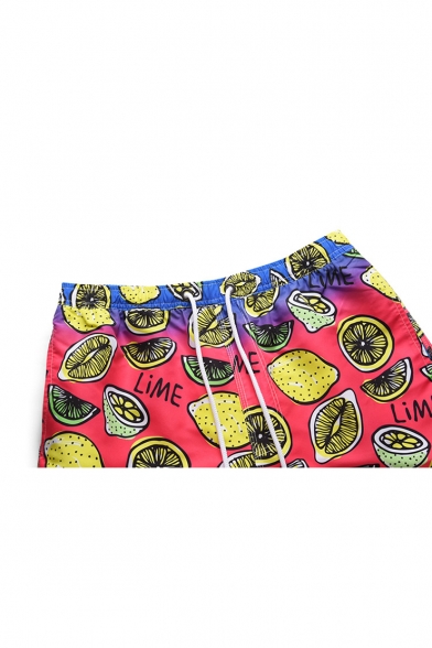Cool Mens lemon letter Pattern Swim Shorts Trunks with Mesh Lining and Pockets